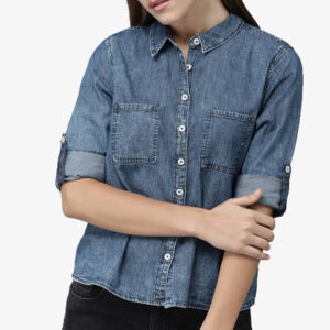 Women Blue Regular Fit Faded Casual Shirt