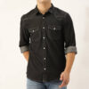 Charcoal Grey Slim Fit Solid Casual Denim Shirt