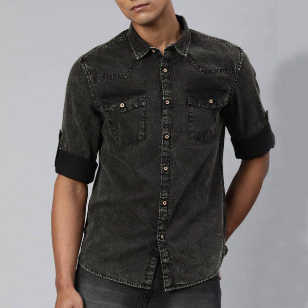 Charcoal Slim Fit Faded Casual Denim Shirt